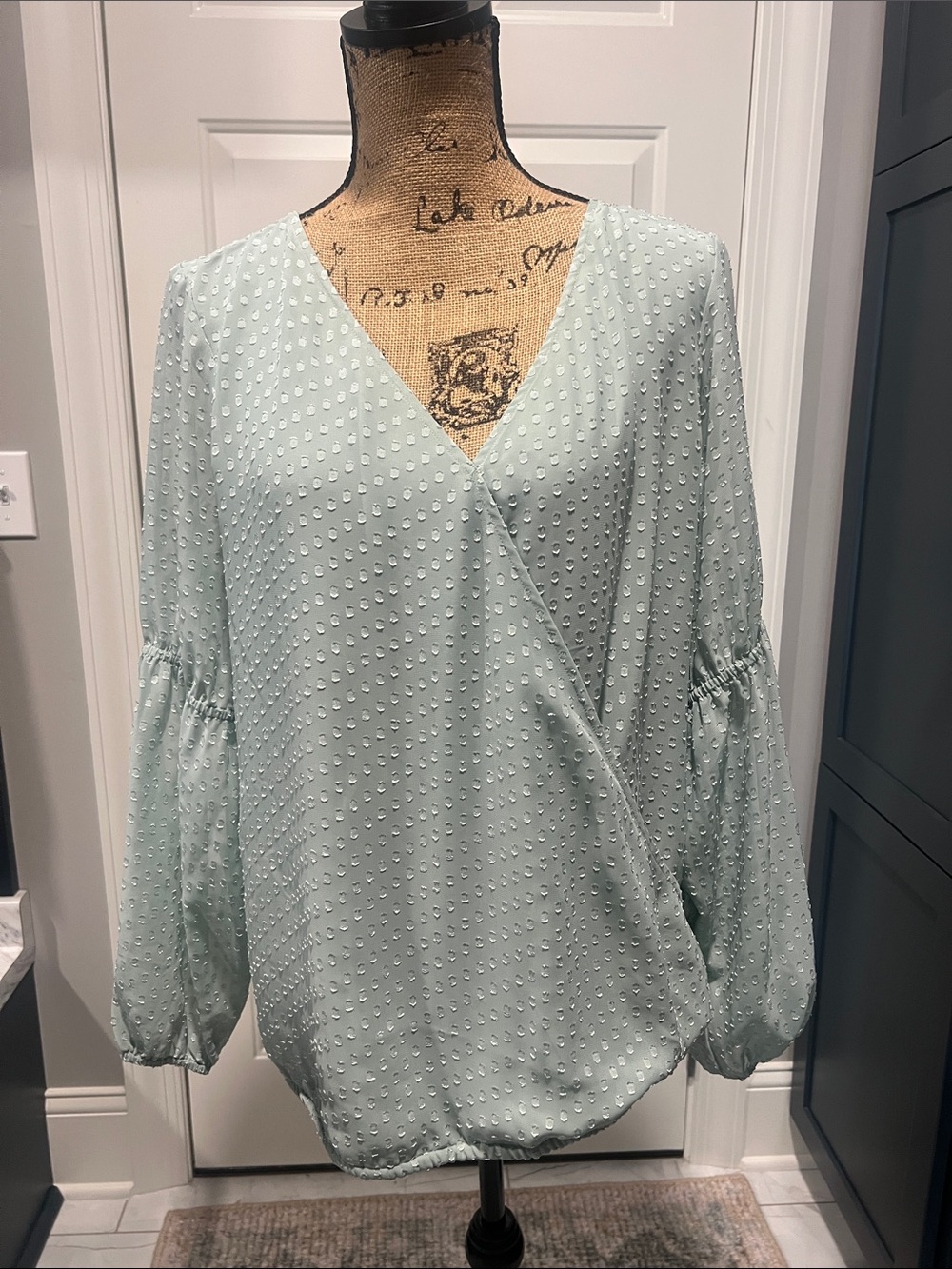 Loft Outlet Sz M Women’s Light Mint Green Swiss Dot Style Blouse